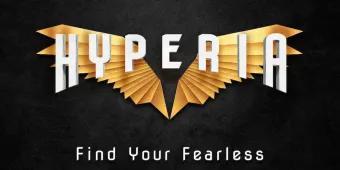 HYPERIA written in front of golden wings above the tagline 'Find Your Fearless'