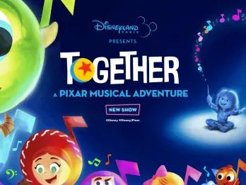 Together: a Musical Adventure A drawing of Pixar characters as musical notes with a cartoon child conducting