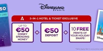 Get up to €50 Disney Spending Money when you buy a Disneyland Paris Hotel and Ticket package with AttractionTickets.com