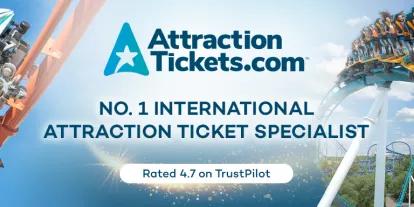 No.1 International Attraction Ticket Specialist A banner with two rollercoasters, the AttractionTickets.com logo and "The Number 1 International Attraction Ticket Specialist"