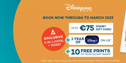 Up to €75 Disney Spending Money on us when you book at Disneyland Paris Hotel with AttractionTickets.com