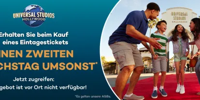 Ein Tagesticket für Universal Studios Hollywood buchen und einen 2. Besuchstag umsonst erhalten Ein Tagesticket buchen und einen 2. Besuchstag umsonst erhalten