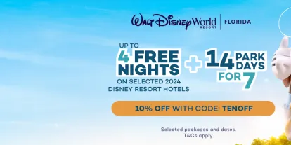 Enjoy up to 4 Free Nights on a 2 Week Walt Disney World Florida Holiday