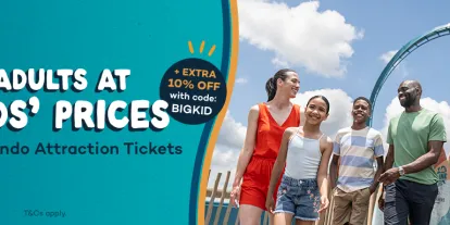 Get adult Orlando theme park tickets at Kids' Prices, plus use code BIGKID at Checkout for an extra 10% Off