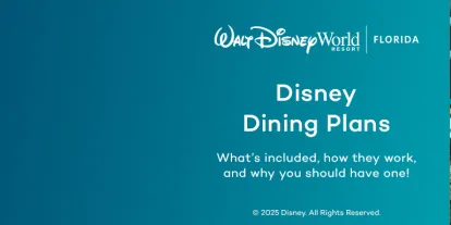 Disney Dining Plans at Walt Disney World Resort A banner with the title Disney Dining Plans and images of people eating and drinking in Walt Disney World