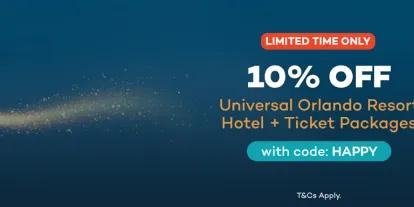 Save 10% off Universal Orlando Resort Ticket + Hotel Packages with code HAPPY