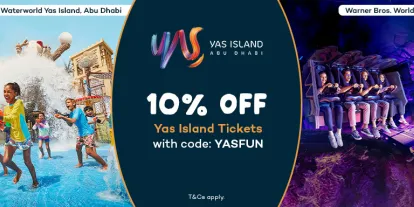 10% off Yas Island Abu Dhabi tickets: Ferrari World, Waterworld, Warner Bros., SeaWorld - use code YASFUN.
