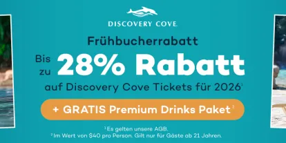 Bis zu 28% Ersparnis auf Discovery Cove Tickets für 2026 Bis zu 28% Ersparnis auf Discovery Cove Tickets für 2026