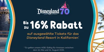 Bis zu 16% Rabatt auf ausgewählte Tickets für das Disneyland Resort Bis zu 16% Rabatt auf ausgewählte Tickets für das Disneyland Resort in Kalifornien
