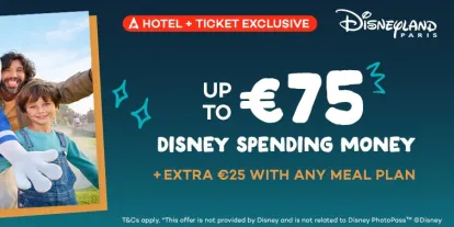 Get up to €75 Disney Spending Money when you book a Disneyland Paris Hotel with AttractionTickets.com
