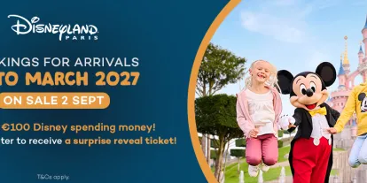 Pre-Register for Disneyland Paris Packages up to March 2027 A banner announcing pre-registration for Disneyland Paris arrivals up to March 2027