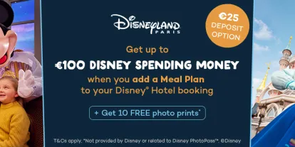 Add meal plan to your Disney Paris Hotel Booking and get up to €100 Disney Spending Money