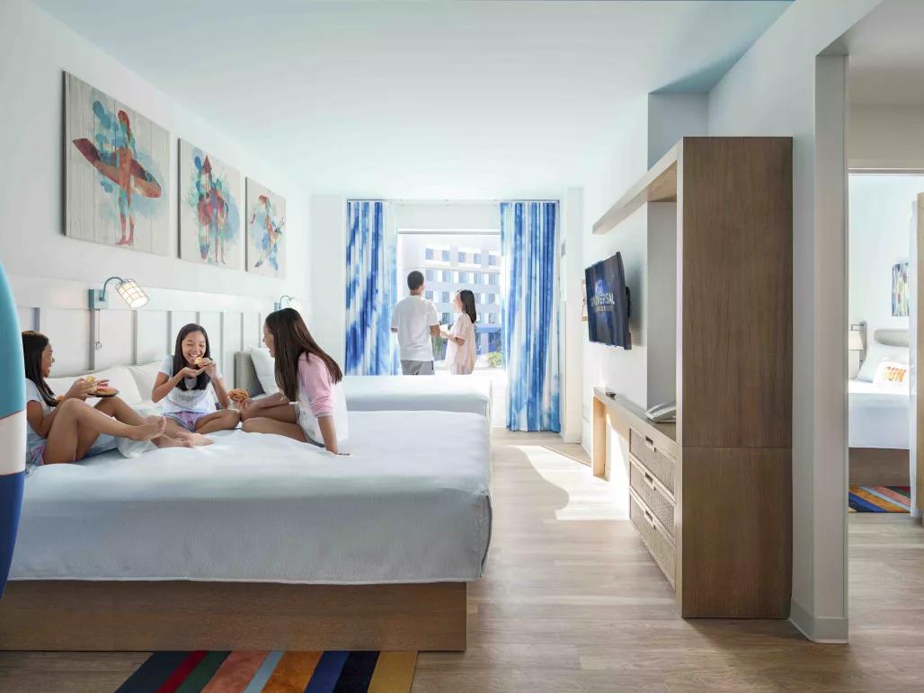 kids in a 2 bed suite at Universal's Endless Summer Resort – Surfside Inn and Suites