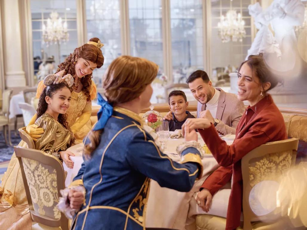 Guests with Belle & Beast La Table Lumiere Disneyland Hotel 