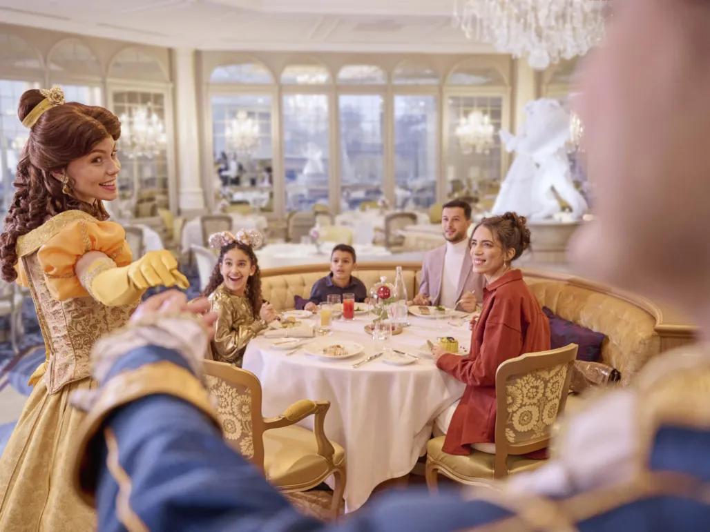 Guests with Belle & Beast La Table Lumiere Disneyland Hotel 