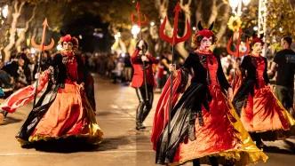 PortAventura Halloween Parade Halloween performers in a parade at PortAventura
