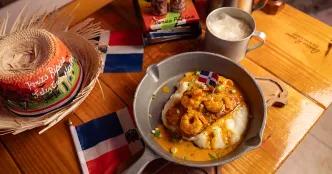 Delicious bowls of food with Latin American flag stuck in it.