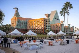 Event tents set up on the beach outside the Walt Disney World Dolphin Resort