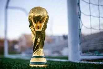 World Cup trophy on a football pitch