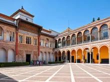Historic Seville courtyard-to-real-alcazar