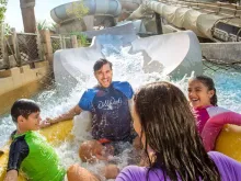Family on Tantrum Alley Raft ride at Wild Wadi Water Park
