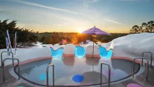 The entrance to three water slides at a water park