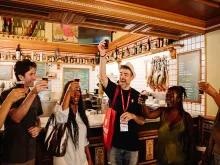 Sampling drinks in a local taverna