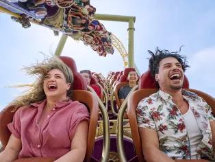 Guests riding stardust racers at Universal Epic Universe