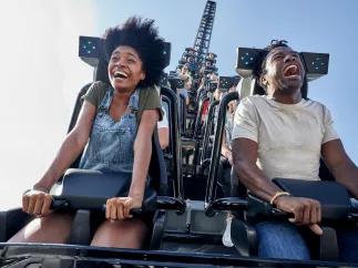Couple on VelociCoaster at Universal's Islands of Adventure