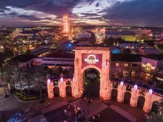 Halloween Horror Nights at Universal Orlando Resort The entrance arches to Universal Studios Florida decorated for Halloween Horror Nights