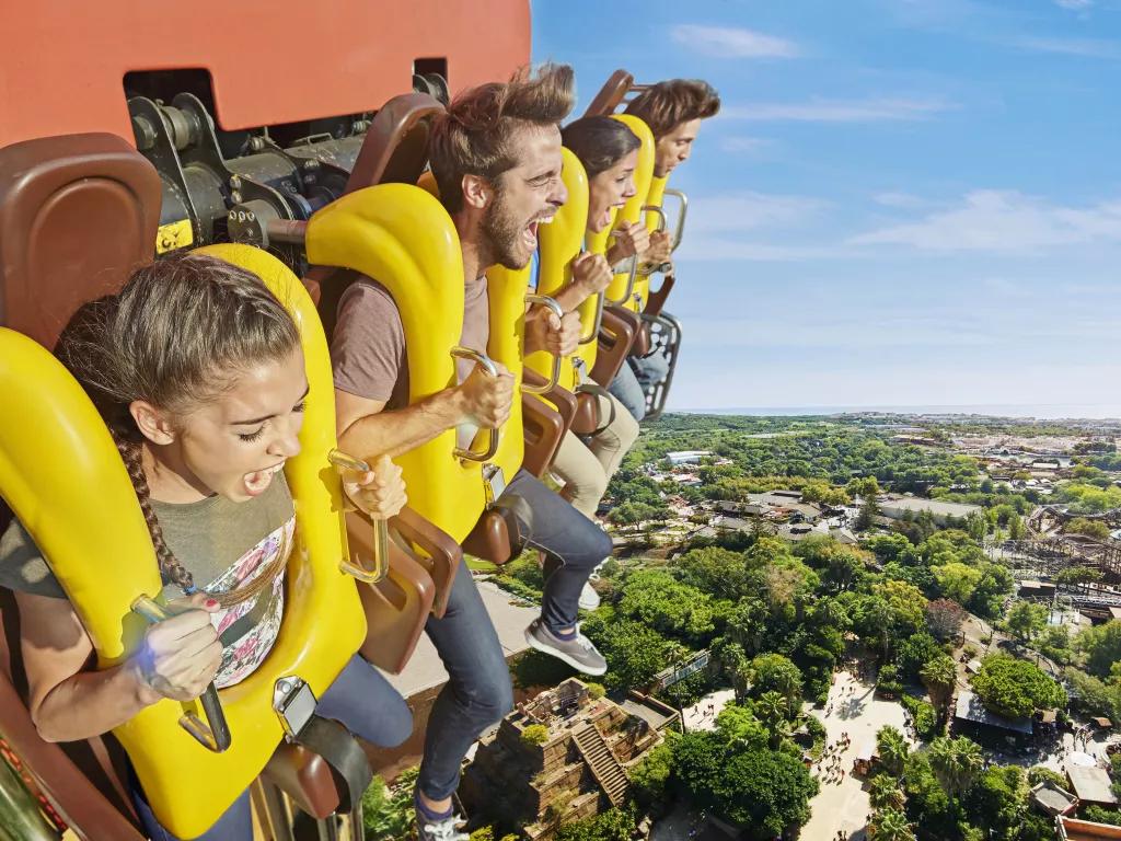 Guests braving the Hurakan Condor drop at PortAventura