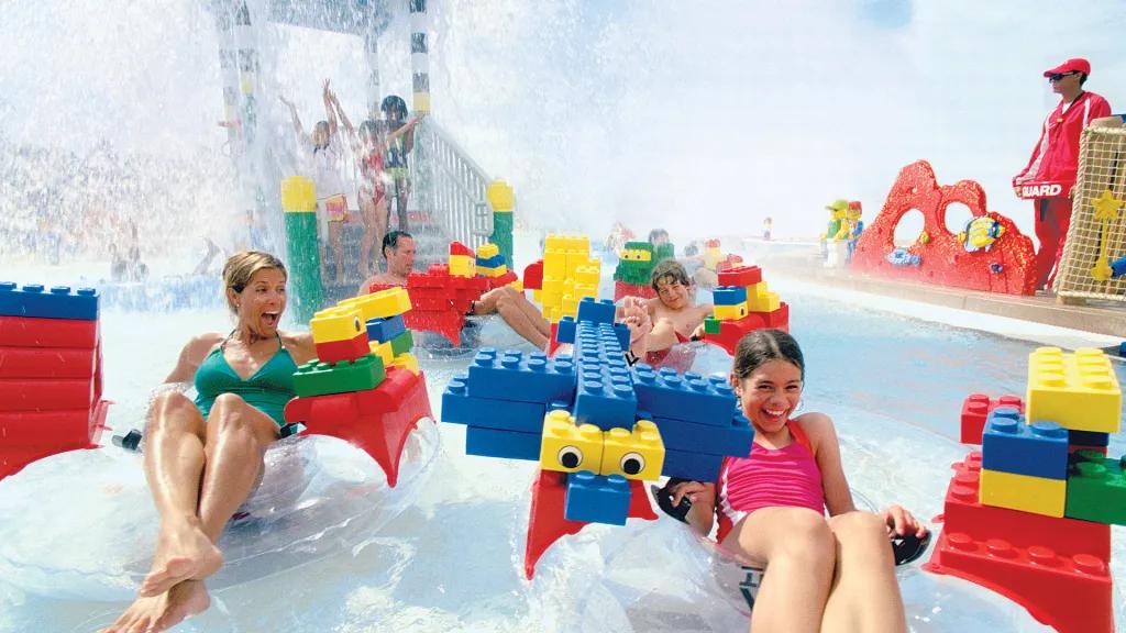 Family on Build-a-Raft Water ride at LEGOLAND Florida Water Park
