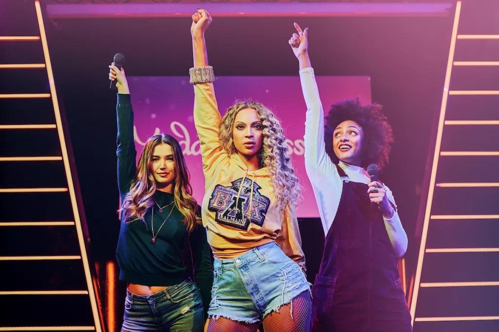 Beyonce at Madame Tussauds London Two women posing with the Beyonce wax figure at Madame Tussauds