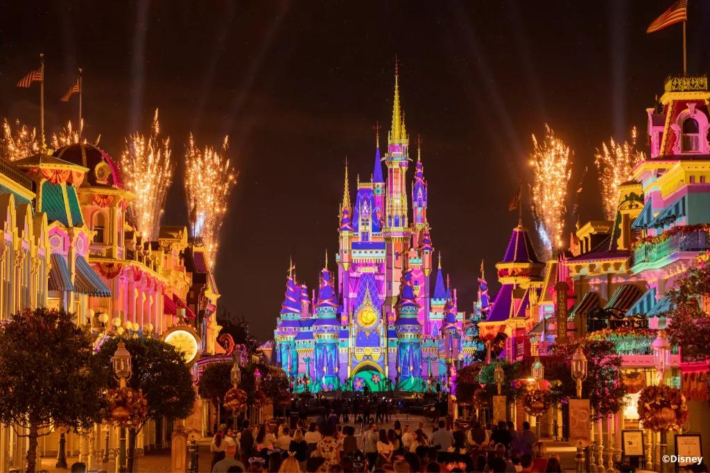Disney Enchantment A view down Main Street U.S.A of Cinderella Castle during the fireworks