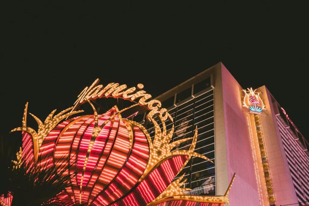 Flamingo Hotel and Casino The outside of the Flamingo Hotel and Casino with a large illuminated sign