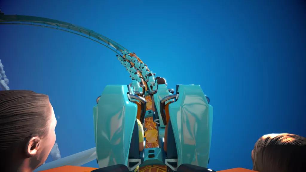 SeaWorld Coaster Concept Art Digital concept art of guests going up a lift hill on the new coaster at SeaWorld
