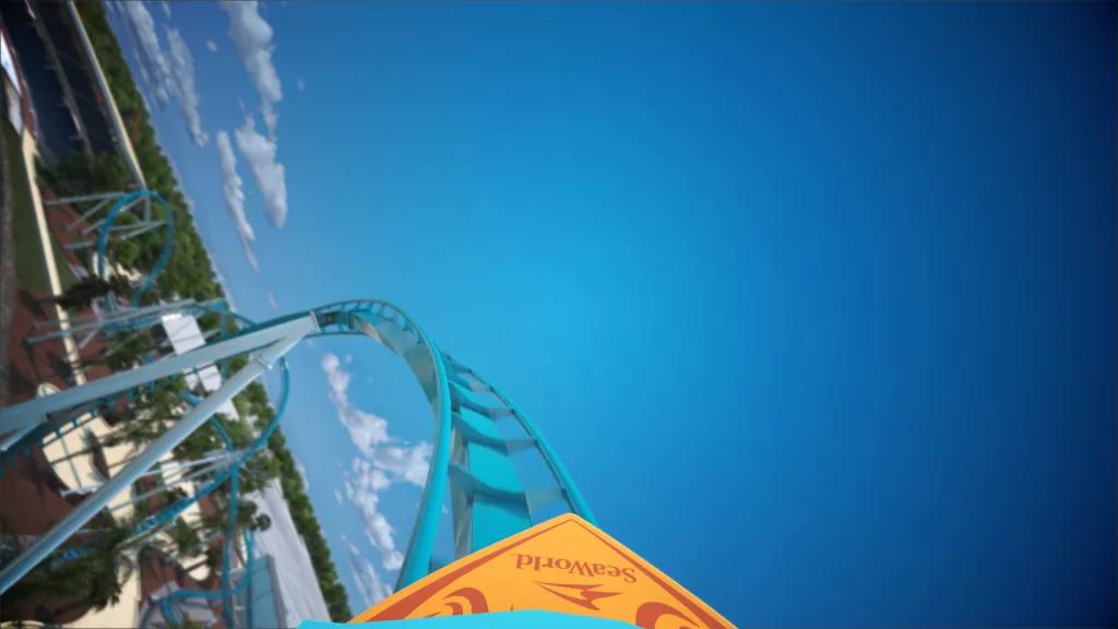 SeaWorld Coaster Concept Art Digital concept art of a ride vehicle about to go down a drop on the new coaster at SeaWorld