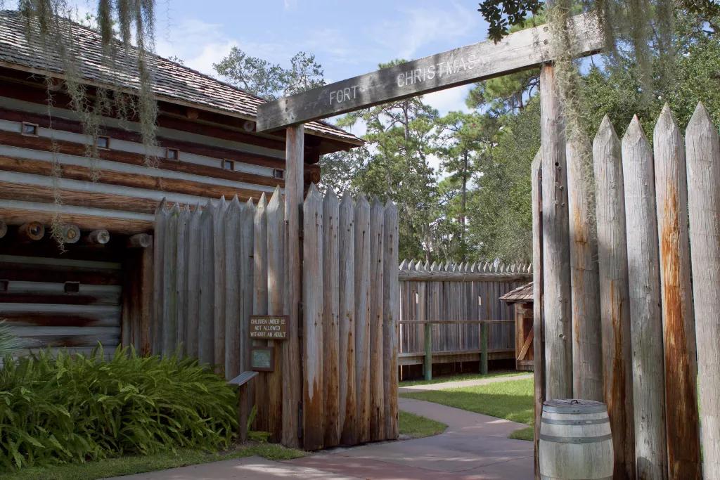 Fort Christmas The entrance to Fort Christmas made of wooden logs and planks