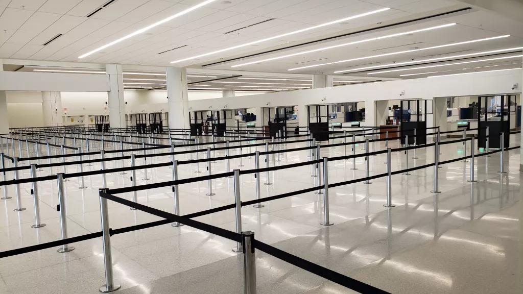 Security at Terminal C A series of queues set up ready for passengers at the security area of Terminal C