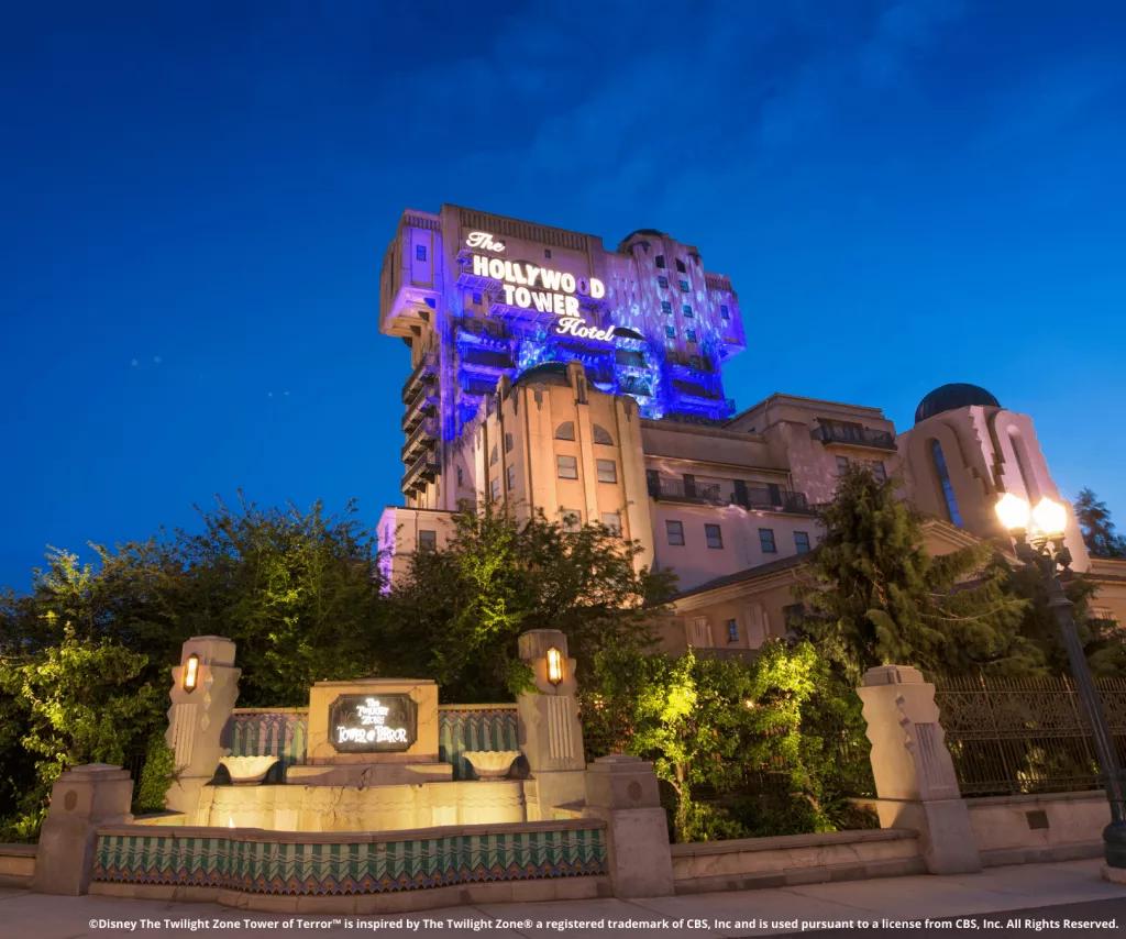 The Twilight Zone Tower of Terror The Twilight Zone Tower of Terror lit up at night