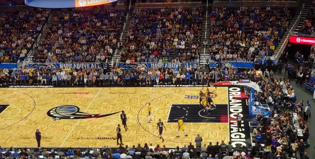 Orlando Magic at the Amway Center Looking down on the basketball court during an Orlando Magic game