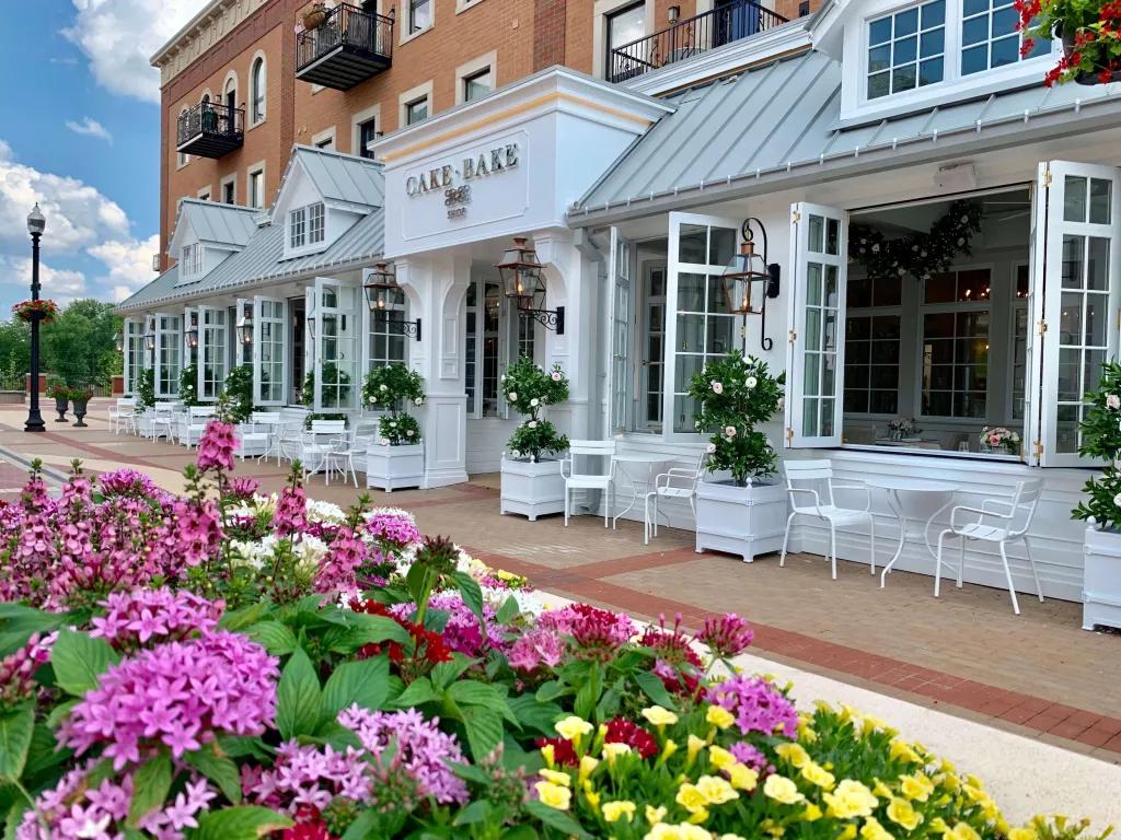 The Cake Bake Shop The exterior of the Cake Bake Shop in Indiana, with large open windows and outdoor seating