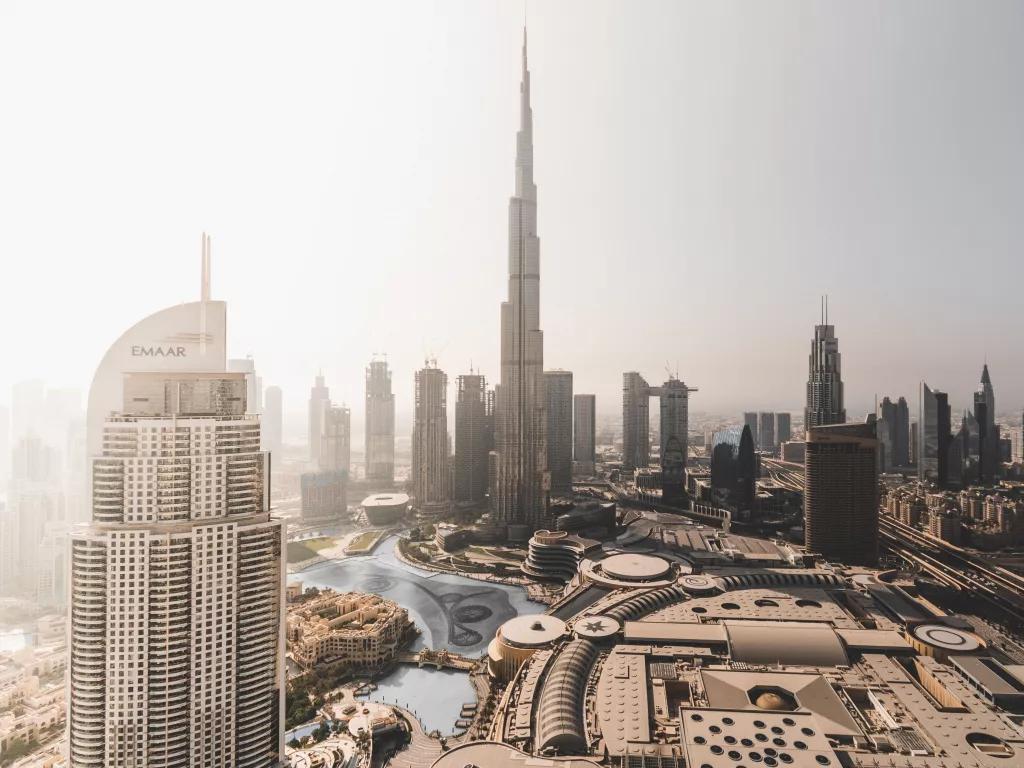 The Burj Khalifa An aerial view of the Burj Khalifa and other building in Downtown Dubai