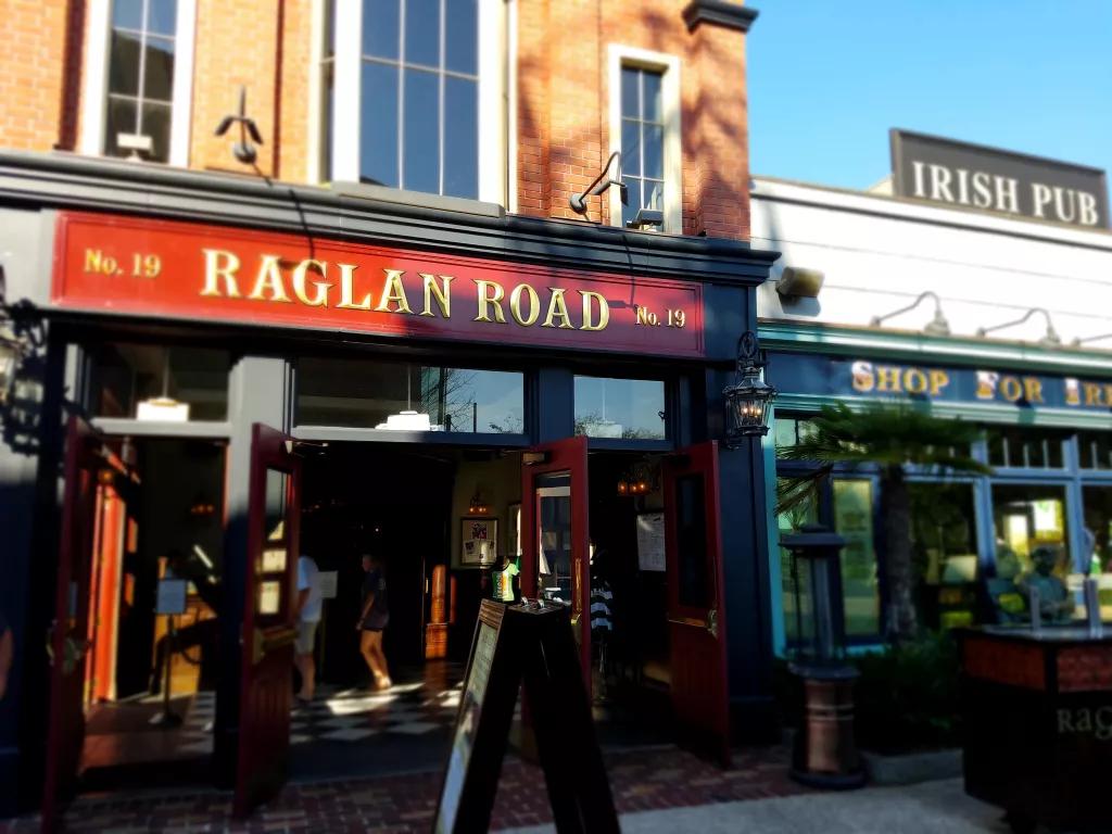 Raglan Road at Disney Springs The exterior of Raglan Road, designed to look like a traditional Irish pub