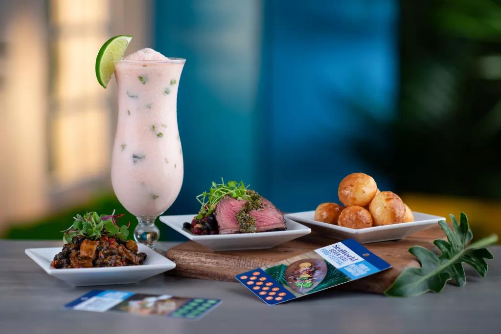 Brazilian Market Plates of food including Brazilian cheese bread, steak and pork belly
