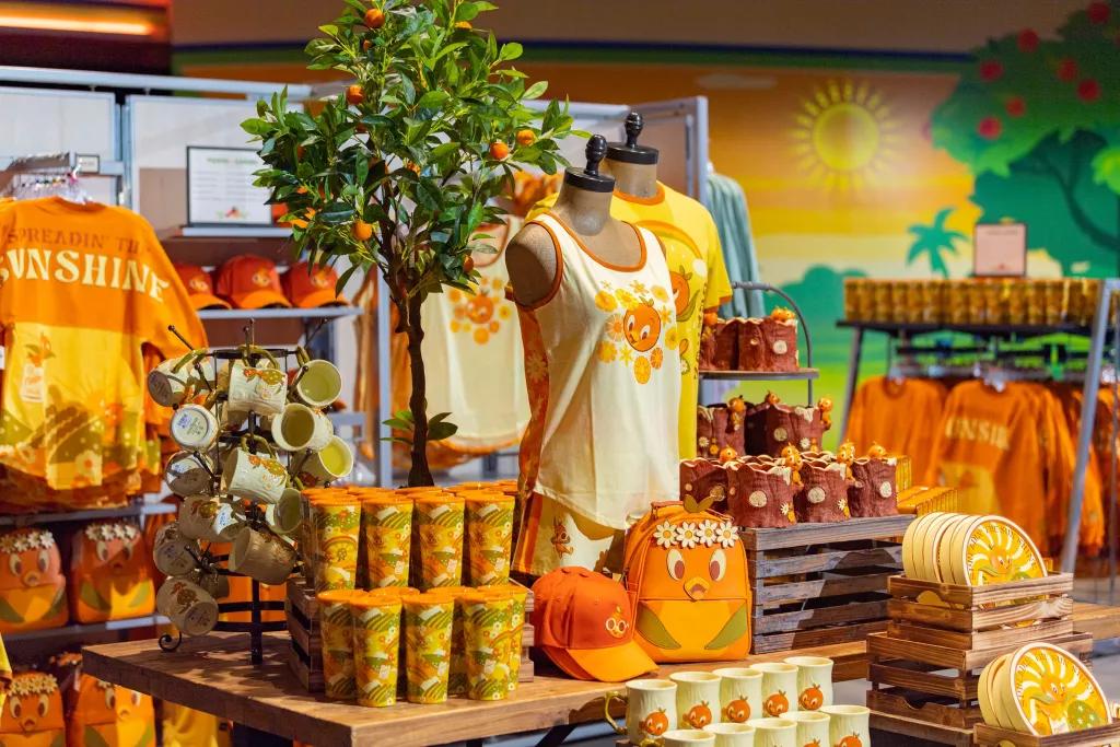 Orange Bird Merchandise A stand of Orange Bird themed merchandise, including backpacks, clothing and mugs