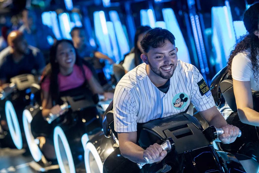 TRON Lightcycle / Run Ride Vehicles Guests sat on the TRON ride vehicles, as if they are sat on motorbikes