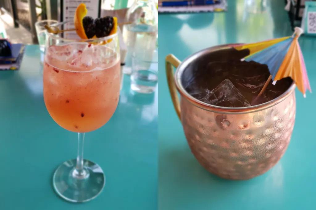 Cocktail's at JoJo's ShakeBAR A glass of sangria and a Moscow Mule