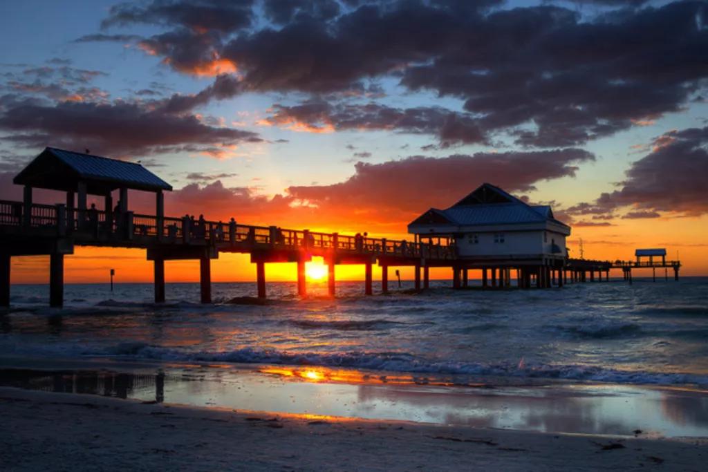 Sunset from Clearwater Beach A sunset behind a pier leading out from Clearwater Beach into the ocean