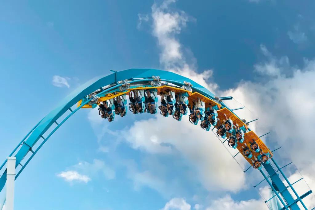 Pipeline Inversion A rollercoaster inversion in front of a blue sky